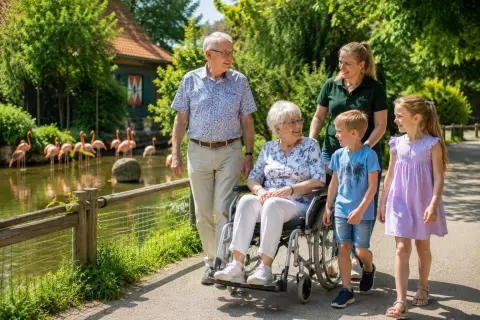 Grootouders en kleinkinderen wandelen samen door Van Blanckendaell Park